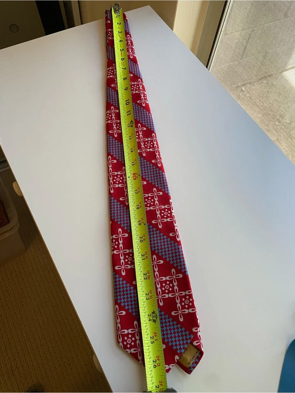 Vintage 70s Pierre Cardin Geometric Wide Tie - Foley's Red Blue White 4
